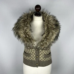 Vintage Denim Supply Ralph Lauren Winter Fair Isle Faux Fur Vest Y2K Women’s XS - Picture 1 of 21