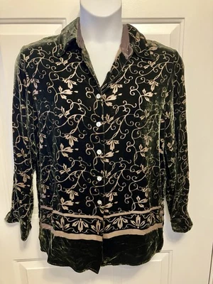 Женская винтажная рубашка Lord & Taylor размер PL большой черный бархат выгорание на пуговицах шелк - Изображение 1 из 4