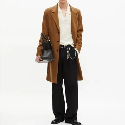 Новый с Ярлыками Kooples верблюда шерсти смесь пальто кожаный лацкан воротник классический шик размер 36 - Изображение 1 из 4