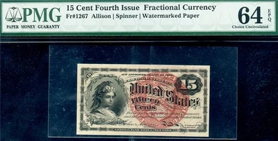 HGR 4th Issue 15c FRACTIONAL Fr.1267 ((WANTED Grade)) PMG CHOICE UNC 64EPQ - Image 1 of 2