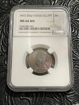 EGYPT, 1935H BRONZE 1 MILLIEME. KING FOUAD. NGC MS 66 BN TOPPOP. RR - Image 1 of 2