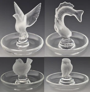 Lot of 4 Lalique Crystal Ring Trinket Holders - Dove Sparrow Owl Fish JR1 - Picture 1 of 11