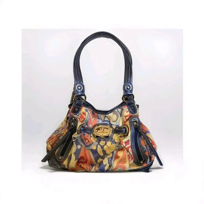 ~ Kathy Van Zeeland ~ Floral Satin Navy Blue Trim Shoulder Bag *Style A98251 - Image 1 of 4
