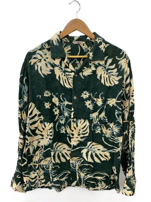 45转/分叶印花开领长袖衬衫,5码,棉,绿色,满包  — 第 1/4 张图片