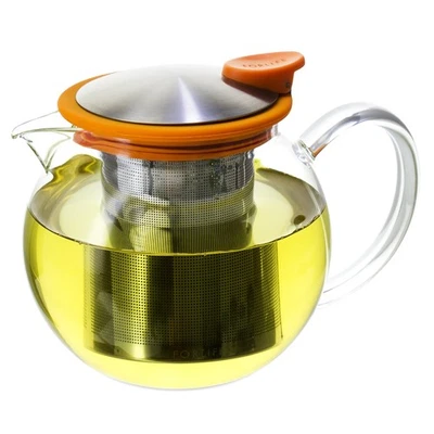 Tetera de vidrio Bola con infusor de cesta, 25 oz./750 ml., naranja Foto 1 de 2
