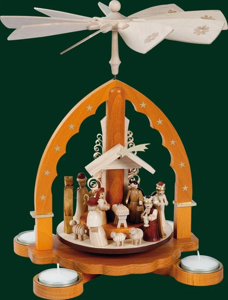 Mesa Pirámide Nacimiento Navidad Pirámide Natural Seiffen Arte Popular Erzgebirge 16093 Foto 1 de 1