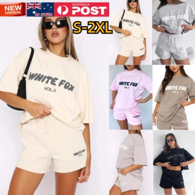 2PCS White Foxs Boutique Womens Tracksuits T-Shirt Top Shorts Pants 2024 Hot - image 1 of 4
