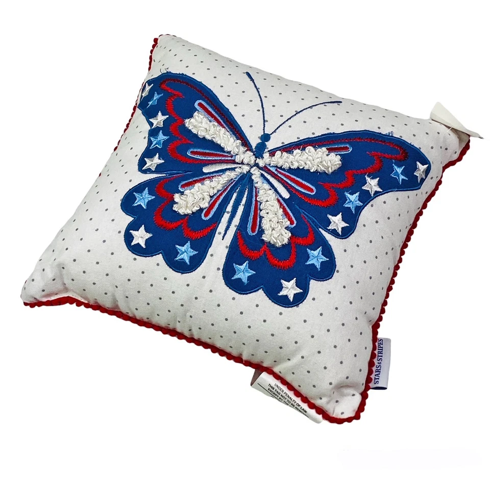 Stars & Stripes 4th of July Patriotic Butterfly Embroidered 12in Toss Pillow - Image 1 of 1