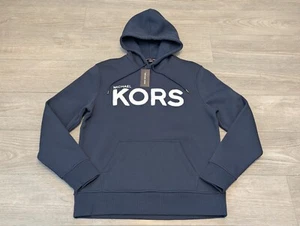 Michael Kors Midnight Navy Blue Script Pullover Hoodie Sweater Men's Size Large - Picture 1 of 10