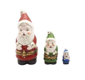 3 Pc Multicolor Nesting Santa Claus Set2 French Limoges Trinket Box One Figurine - Picture 1 of 5