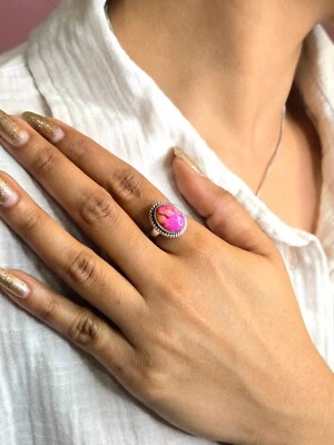 Anillo Turquesa Cobre Rosa Natural Chapado en Plata Cobre Turquesa Piedras Preciosas Anillo Foto 1 de 4