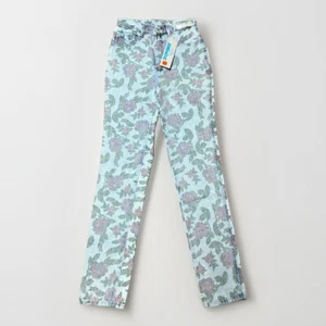 Vintage 80s Jordache Jeans Juniors Size 5 25x32 Blue High Waisted Floral Flowers - Picture 1 of 19