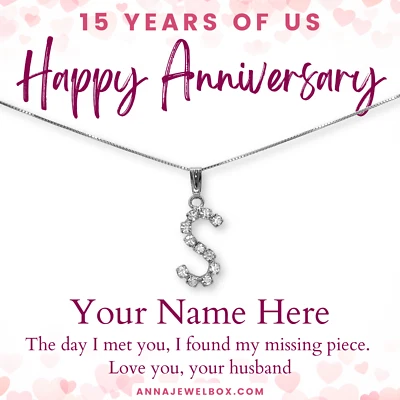 15th Wedding Anniversary Necklace Personalised Gift for Wife Silver Letter Name - Image 1 of 4