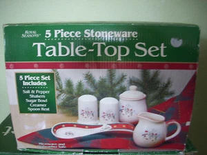 Royal Seasons Stoneware Christmas Holiday 5 Piece Table Top Set Accessory Set - Picture 1 of 2
