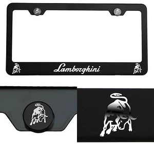 Laser Engrave Lamborghini Mirror Matte Black License Plate Frame Stainless Steel - Picture 1 of 11