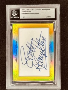 Tarjeta autógrafa firmada por Scott Hamilton 2014 Leaf Masterpiece Cut Signature 1/1 PSA - Imagen 1 de 2