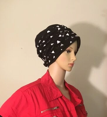 Schwarz-weiß bedruckter Baumwoll-Turban (hochwertig) - Bild 1 von 4
