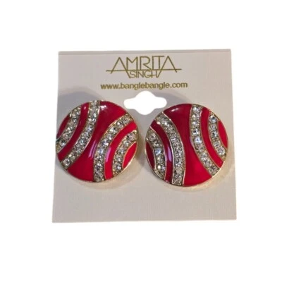 Женские золотистые серьги-гвоздики с красной эмалью и кристаллами Amrita Singh новые с ценниками - Изображение 1 из 4
