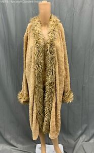 Hana Lori Women Tan Faux Fur Trimmed Vintage Long Coat - Size XL