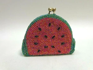 Vintage KGA Hand Made Beaded Coin Purse Wallet Watermelon Fruit Korea - Picture 1 of 10