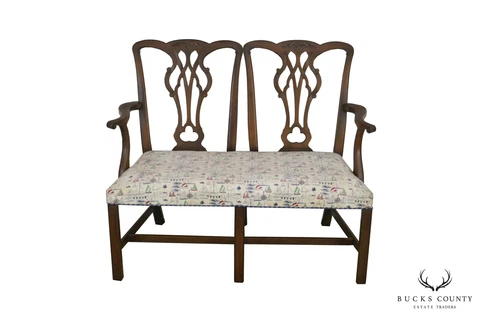 Kittinger Chippendale Style Mahogany Double Back Settee A Cover