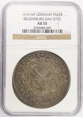 1694 MF Estados alemanes Ratisbona Taler Thaler NGC AU55 KM# 203 Dav. #5773 Foto 1 de 2