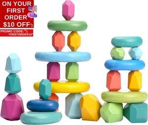 Stacking Rocks 26Pcs Stacking Blocks Balancing Stones Wooden Building Toys Wood - Picture 1 of 12