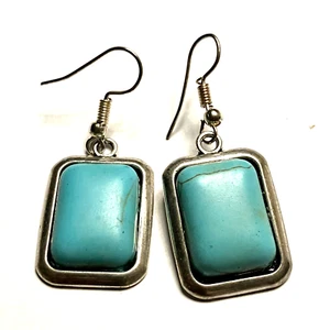 Pendientes de cuentas de piedra tono turquesa respaldo decorativo bisutería vintage - Imagen 1 de 5