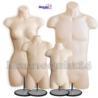 MALE FEMALE CHILD TODDLER Set of 4 FLESH Torso Mannequin Forms w/ METAL STANDS - Image 1 of 4