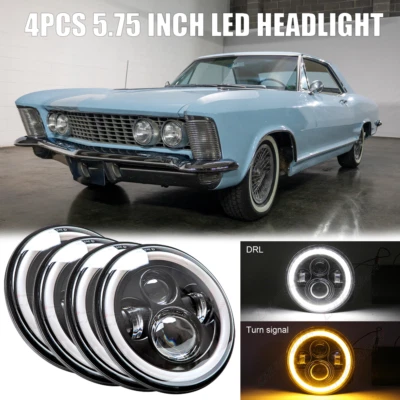 Faros LED redondos Halo DRL 4 piezas 5 3/4" 5,75 pulgadas para Buick Riviera 1963-1974 Foto 1 de 4