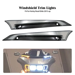 Black Windshield Trim w/ LED Turn Signal Light Fit For Harley Road Glide 15-2023 - Picture 1 of 18