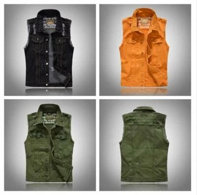 Gilet de cowboy sans manches pour hommes trou punk denim gilets veste en jean hauts fins - Photo 1/4