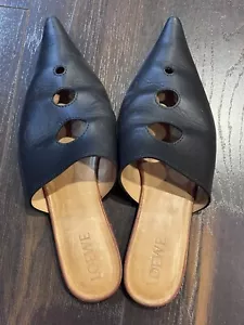 LOEWE Black Leather Pointy Flat Mules Slip On size 40 Italy - Picture 1 of 7