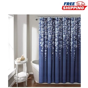Chic Navy Weeping Flower Shower Curtain - 72" x 72" for Sophisticated Spaces - Picture 1 of 8