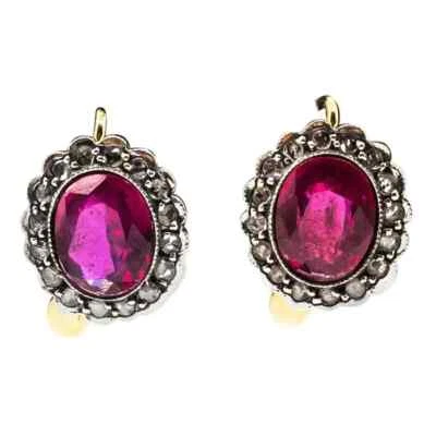 Victorian Style Rose Cut Diamond And Ruby Earrings , 1.68ct. 925 Silver Purity - Image 1 of 4