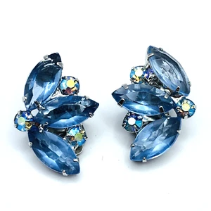 Pendientes vintage con clip de estrás azul claro - Imagen 1 de 16