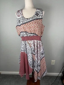 J Gee Flowy Boho Elastic Waist Midi Dress Womens XL Handkerchief Lined New NWT - Picture 1 of 8