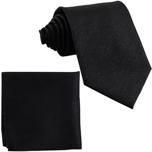 Nuevo Juego de Corbata y Bolsillo Cuadrado de Poliéster Brillo para Hombre Negro - Imagen 1 de 3