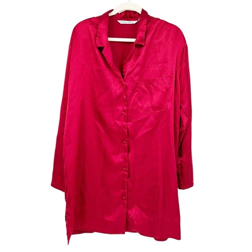 UNDERCOVER Abito camicia da letto anteriore Victorias Secret da donna Y2K raso bottoni taglia L rosso