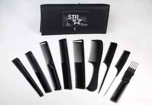 STR Professional 9pcs Comb Set & Pouch Barbers Hairdressers Salons Comb & Pouch - Picture 1 of 4