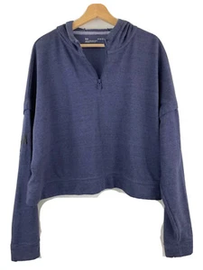 Under Armour Quarter Zip Womens L Cropped Blue Athletic Hooded Top - Picture 1 of 4