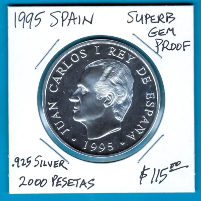 SPAIN - SPECTACULAR HISTORICAL SCARCE UN SILVER PROOF 2000 PESETAS, 1995, KM#955 - Image 1 of 2