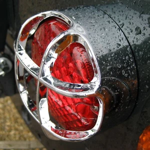 Chrome Rear Light Guards for Land Rover Defender NAS Fog or Reverse Lamps 90 110 - Picture 1 of 7