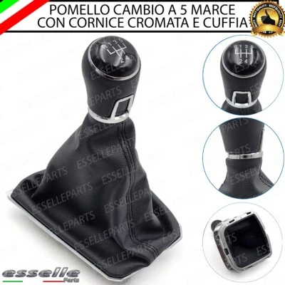 POMELLO DEL CAMBIO CUFFIA VW POLO 6R 6C 5 MARCE SIMILPELLE NERA CORNICE CROMATA - Immagine 1 di 4
