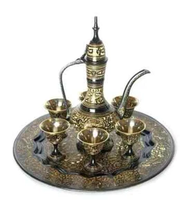 Brass Wine Glass Set with Tray and Aftaba Hand Crafted Home Decoration - Picture 1 of 4