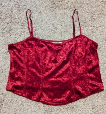 Vtg Victorias Secret Cami Tank Sz M Crushed Velvet Red Cropped 90s Y2K Grunge - Image 1 of 4