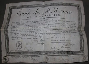 Certificat école de Médecine de Montpellier. Josep Jauffrès. Système Brown.1808 - Picture 1 of 2