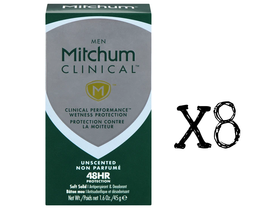 Desodorante antitranspirante sólido suave sin perfume clínico Mitchum Men 1,6 oz x8 NUEVO Foto 1 de 1