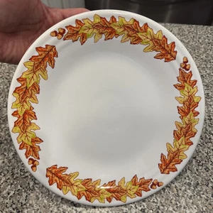 Fiesta Leaves Luncheon Plate White | Fiestaware Autumn Fall Leaf Acorns Lunch - Picture 1 of 4