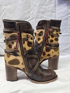 Freebird by Steven Baker Boot Brown Leopard Print Pony Hair Belted Zip Women 10 - Picture 1 of 8